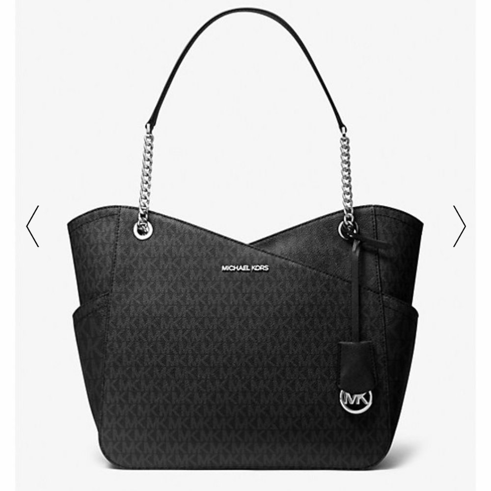 NWT - MICHEAL KORS BLACK JET SET LARGE LOGO SHOULDER BAG
